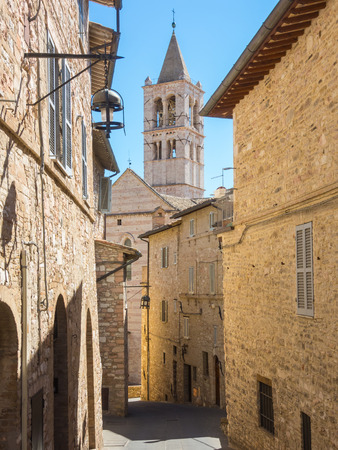 Assisi, Italy. Views of the streets of the old city center, unesco world heritageのeditorial素材