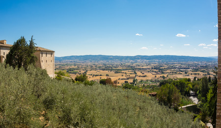 Assisi, one of the most beautiful small town in Italy. Landscape on the plain from the city centerの写真素材