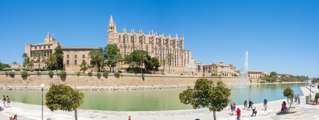 Palma de Mallorca, Spain. The Royal Palace of La Almudaina and the gothic Cathedral of Santa Mariaのeditorial素材
