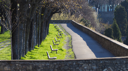 Bergamo, Italy. The Old town. One of the beautiful city in Italy. The pedestrian area along the Venetian wallsの写真素材