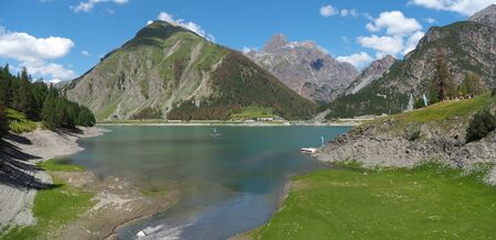 Livigno an alpine artificial lake. Italian Alps. italyのeditorial素材