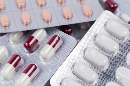 Closeup medical pills in packages