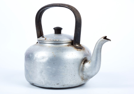 classic kettle for camping on white backgroundの写真素材