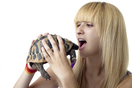 Girl Eating a Turtleの写真素材