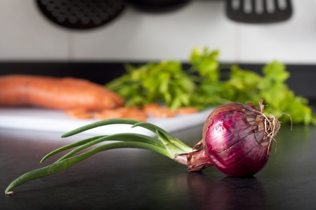 Red Onion in a Kitchenの写真素材