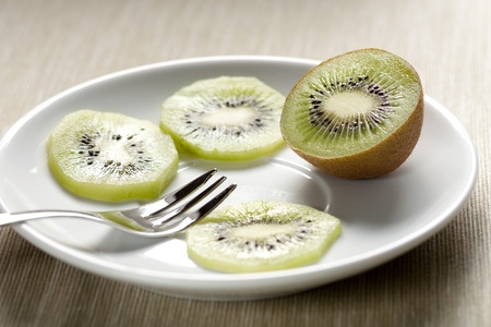 Kiwi Slices on a Dishの写真素材
