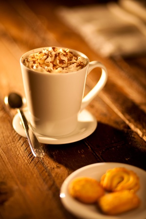 Hot Chocolate with Whipped Cream and Cookiesの写真素材