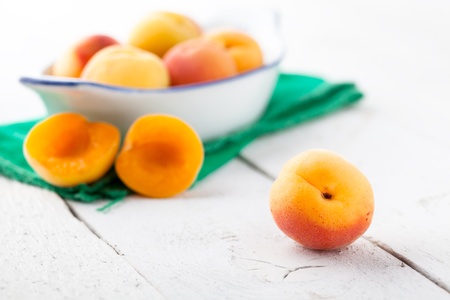 Apricots on White Wood