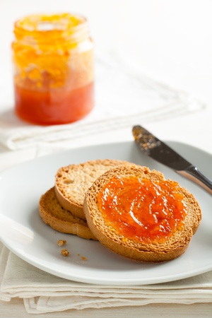  Fette Biscottate   Toasted Bread  with Apricot Jamの写真素材