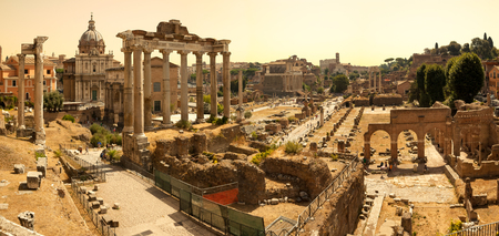 Roman Imperial Fora Panorama in Rome, Italyのeditorial素材
