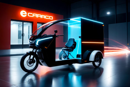 Long Exposure Artistry, Tempered Glass E Cargo Trike Minimalistic Design, AI Generatedの素材