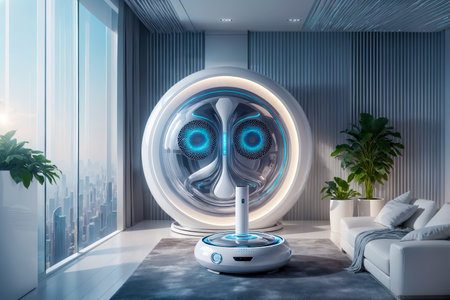 A Healthier Lifestyle with a Futuristic Air Purifier in a Modern Room, AI Generatedの素材