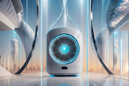 Modern Living Elevated, Futuristic Air Purifier in a Stylish Room, AI Generatedの素材