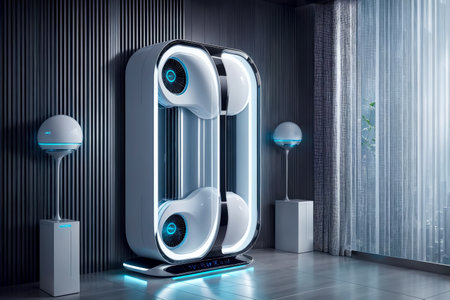 Clean and Fresh Air in a Modern Space with a Futuristic Air Purifier, AI Generatedの素材