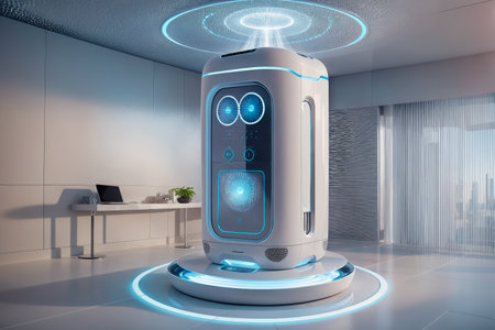 Breathe Easy in a Contemporary Space with a Futuristic Air Purifier, AI Generatedの素材