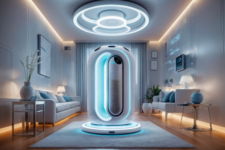 A Glimpse into Tomorrow, Futuristic Air Purification in a Modern Room, AI Generatedの素材