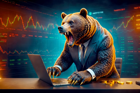 bear on the background of stock market data., AI Generatedの素材