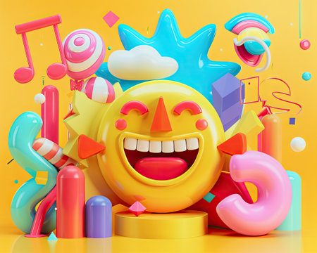 Glowing business concept with whimsical shapes, radiating a playful, optimistic atmosphere.の素材