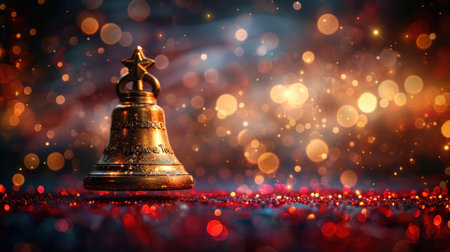 The Liberty Bell and an American flag in golden sunlight symbolizing the Declaration of Independence and the Constitution Perfect for historical and patriotic projectsの素材