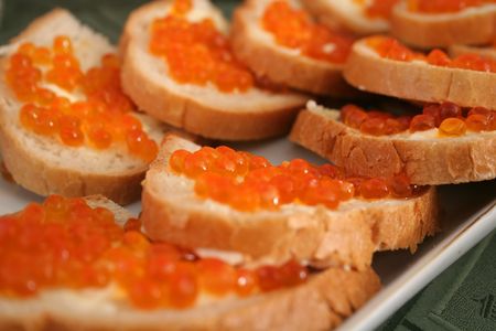 A platter with caviar sandwiches.の写真素材