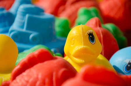 close up at toy ducks at a carnivalの写真素材