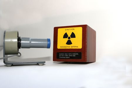 A box of radioactive isotopes in a laboratory- big news in England!の写真素材