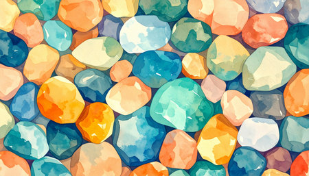artistic rendering of colorful pebbles with a distinct watercolor texture.の素材