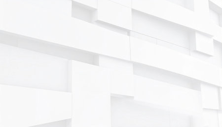 abstract, all-white composition of intersecting rectangular blocks creating a sense of depth and textureの素材
