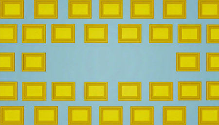 pattern of numerous yellow rectangular frames arranged on a light blue backgroundの素材