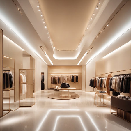 luxury and fashionable european different clothes store in modern mallの素材