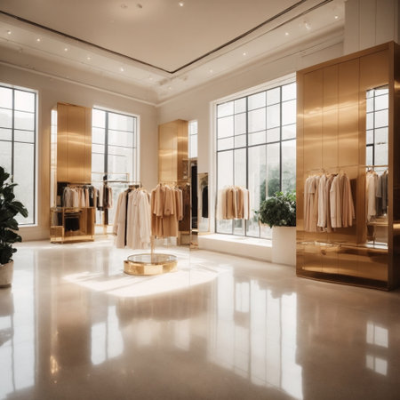 luxury and fashionable brand new interior of cloth store in shopping mallの素材
