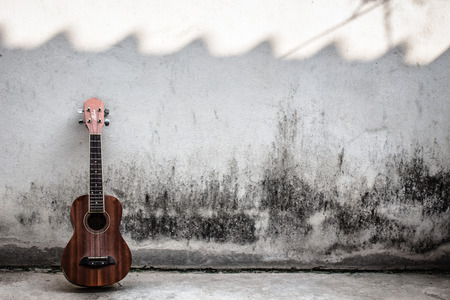 Ukulele on old wallの写真素材