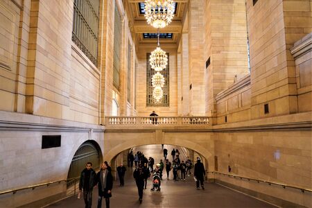 New York, New York, USA. March 16 2019. Grand Central Terminal Gallery with beautiful chandeliers, lamps.のeditorial素材
