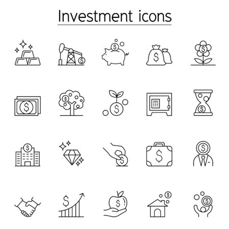 Investment icon set in thin line styleのイラスト素材