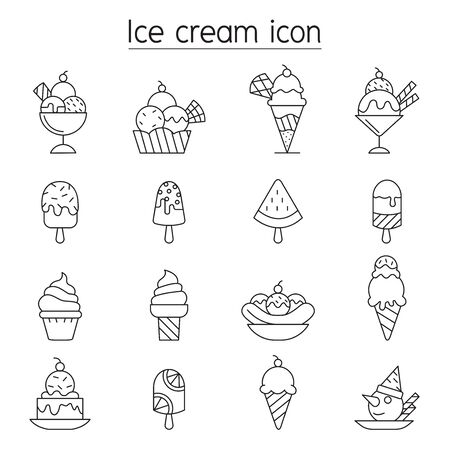 Ice cream icon set in thin line styleの販売画像
