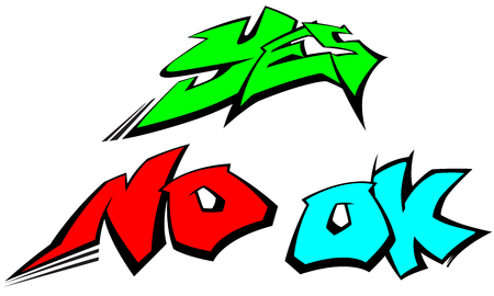 Graffiti style words. Yes, No, and OK.のイラスト素材