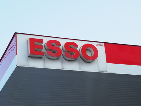 BANGKOK, THAILAND - JANUARY 2: ESSO company logo at petrol station on January 2, 2015 in Bangkok, Thailand. Esso is an international trade name for ExxonMobil and its related companies.のeditorial素材