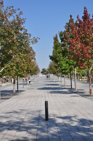 TOKYO, JAPAN - OCTOBER 18: City street in Odaiba, Tokyo on October 18, 2014. Odaiba is a large artificial island in Tokyo Bay, Japan.のeditorial素材