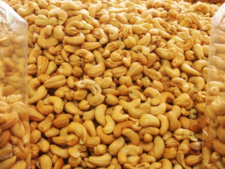 Cashew nuts closeup food background.の写真素材