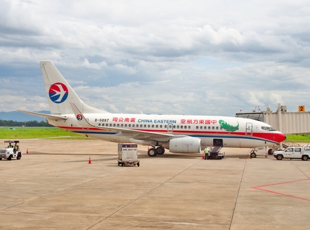 CHIANG RAI, THAILAND - JUNE 22: Boeing 737-700 China Eastern Airlines landed at Mae Fah Luang Airport in Thailand on June 22, 2015. China Eastern as one of three major airlines in mainland China.のeditorial素材