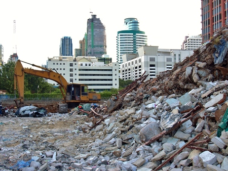 Pieces of Metal and Stone are Crumbling from Demolished in Construction Area.の写真素材