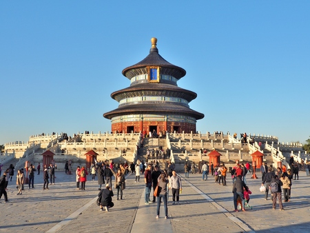 Beijing, China - November 9, 2018: The Temple of Heaven with tourists in Beijing, China.のeditorial素材