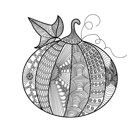 Decorative pumpkin with a beautiful pattern. The symbol of Halloween. Freehand sketch for adult anti stress coloring page with doodle element. Print on T-shirts, banners, posters, covers.のイラスト素材