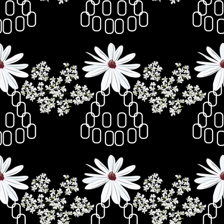Lovely garden flowers on geometric background. Seamless floral pattern Vector illustration.のイラスト素材