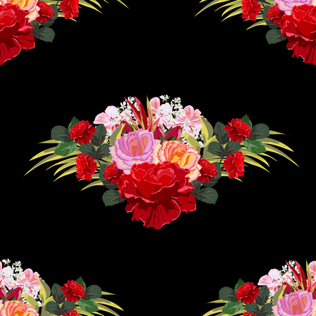 Seamless background with beautiful roses. Design for cloth, wallpaper, gift wrapping. Print for silk, calico and home textiles.Vintage natural patternのイラスト素材