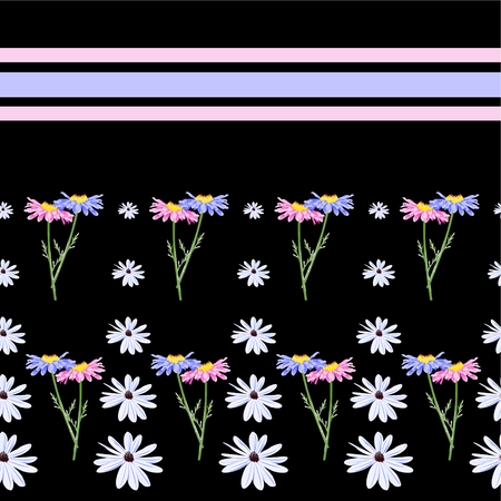 Seamless background with cute garden flowers.のイラスト素材