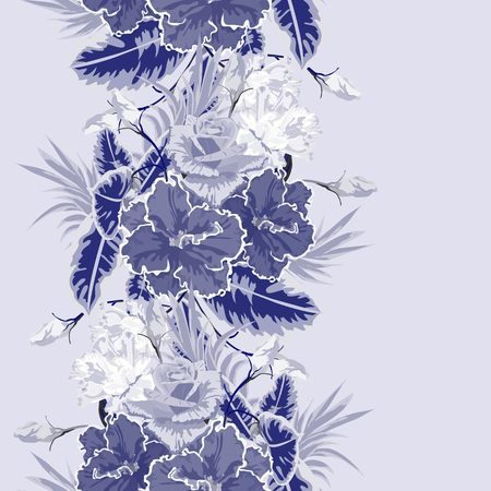 Seamless monochrome background with beautiful flowers.のイラスト素材