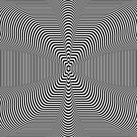 Abstract black and white striped background. Geometric pattern with visual distortion effect. illusion of rotation. Op art.のイラスト素材