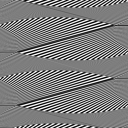 Abstract black and white striped background. Geometric pattern with visual distortion effect. Optical illusion. Op art.のイラスト素材