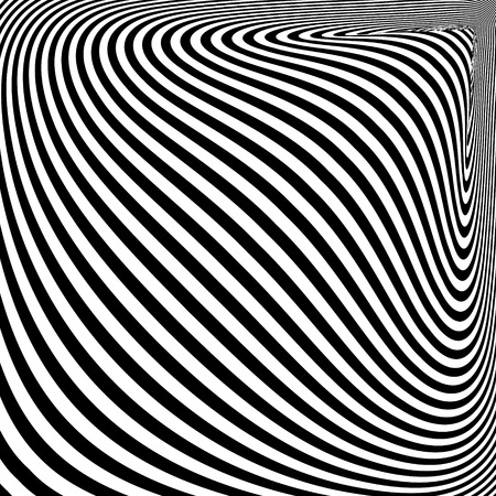 Abstract black and white striped background. Geometric pattern with visual distortion effect. Illusion of rotation. Op art.のイラスト素材